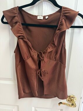 Wilfred Brown Tie-Front Ruffle Top